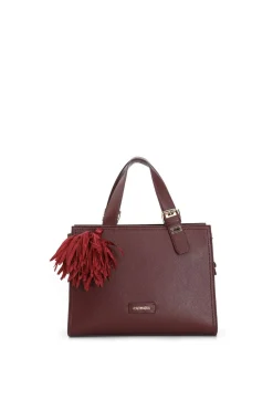 tote con charm grande e fiore in tessuto bordeaux