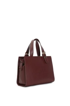 tote con charm grande e fiore in tessuto bordeaux