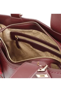 tote con charm grande e fiore in tessuto bordeaux