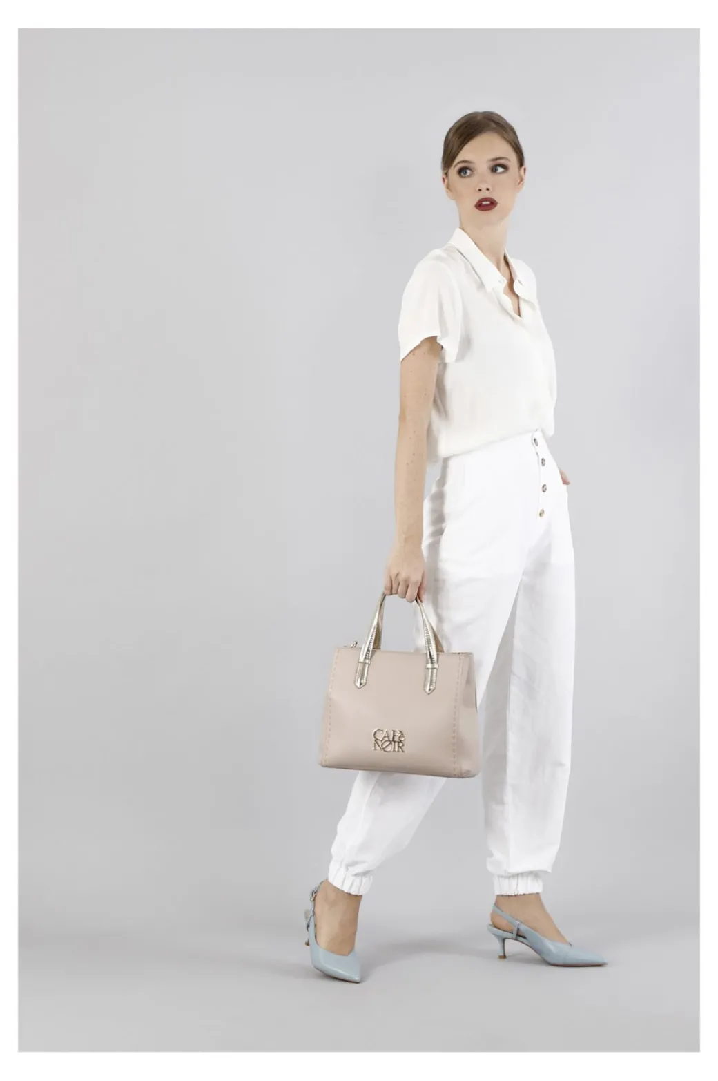 tote con dettagli in materiale specchio cipria