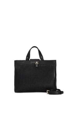 tote con infilatura e accessorio lucchetto nero