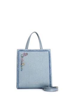 tote in denim sfrangiato denim