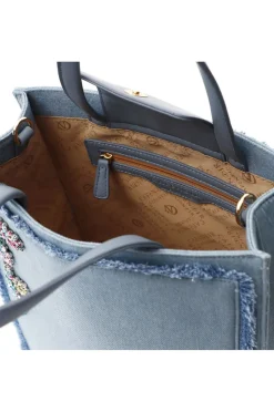 tote in denim sfrangiato denim