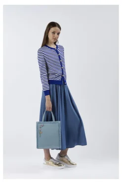 tote in denim sfrangiato denim