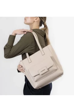tote  in materiale granoso ed effetto suede sul quadrante davanti, attacco manic taupe