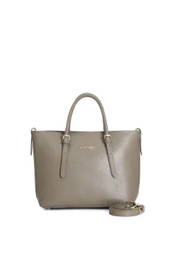 tote  in materiale granoso ed effetto suede sul quadrante davanti, attacco manic fango