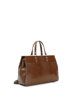 tote stampa coccodrillo marrone