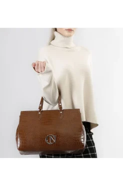 tote stampa coccodrillo marrone