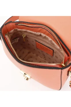 tracolla con pattina in pelle e chiusura strass salmone