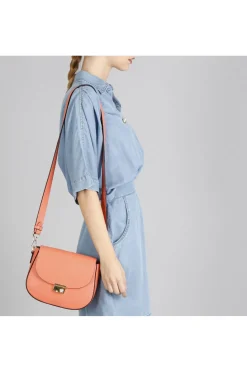 tracolla con pattina in pelle e chiusura strass salmone