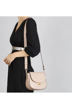 tracolla con pattina in pelle e chiusura strass nude