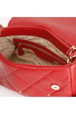 tracolla con trapunta a rombi con applicazione di rivetti e logo bicolore rosso