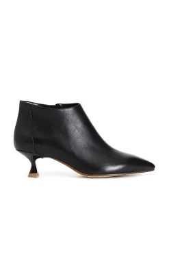 tronchetti affusolati in pelle con cerniera laterale e tacchetto medio nero