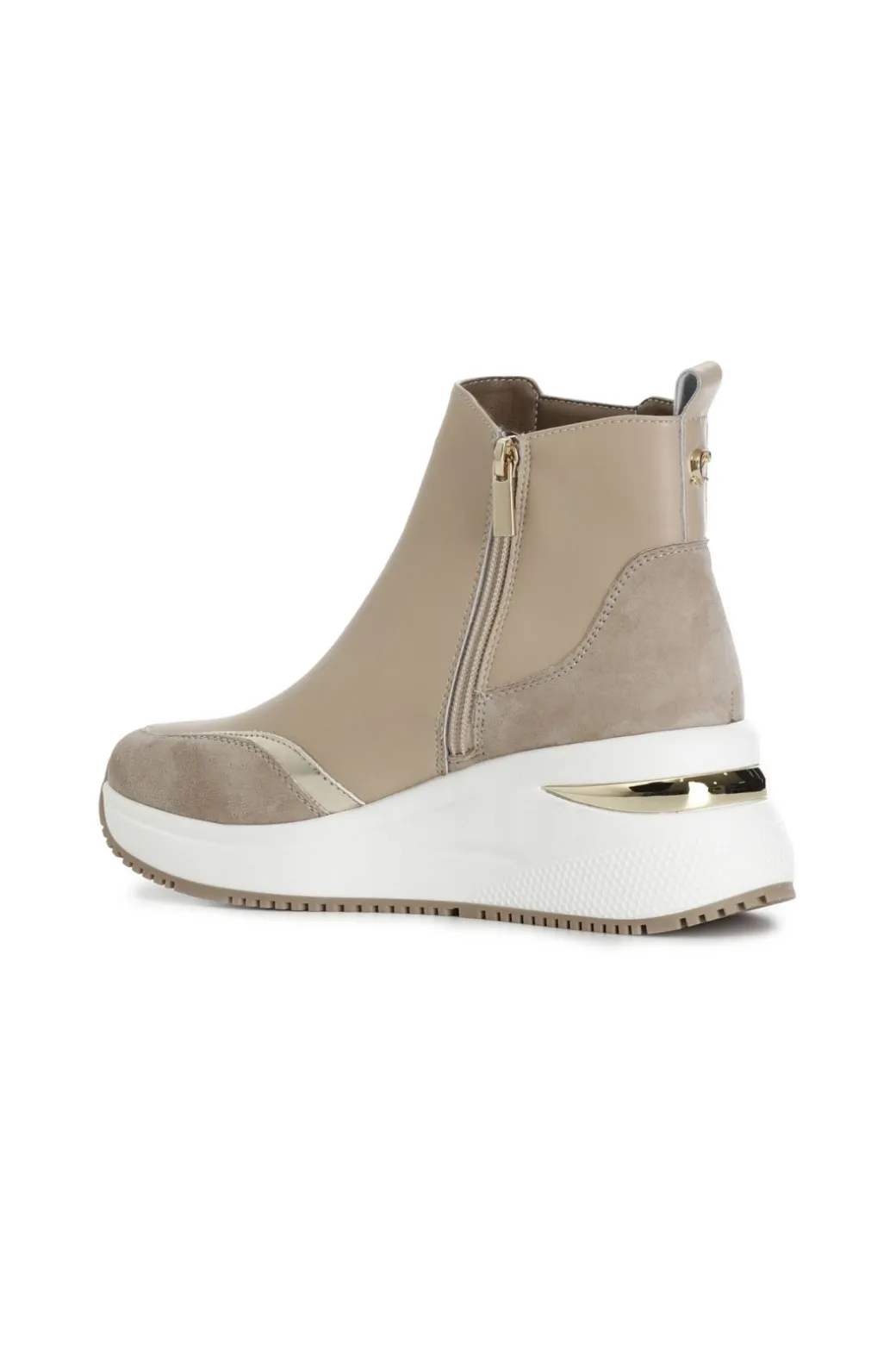 tronchetto con riporto in nylon e camoscio nocciola