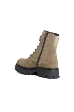 tronchetto da donna allacciato con accessorio in pelle scamosciata noce