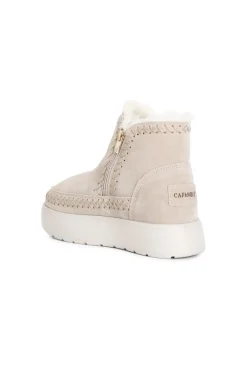 tronchetto da donna con doppia cerniera in pelle scamosciata beige