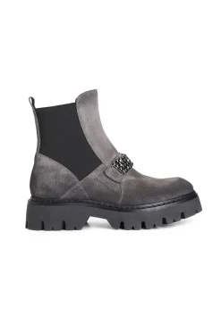 tronchetto da donna con elastico in pelle scamosciata con accessorio asfalto