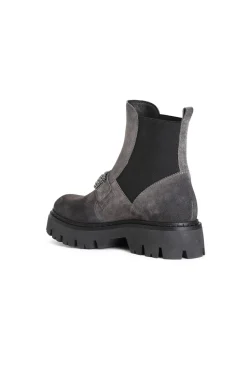 tronchetto da donna con elastico in pelle scamosciata con accessorio asfalto