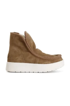 tronchetto donna con bordo mocassino e pelliccia sintetica camel