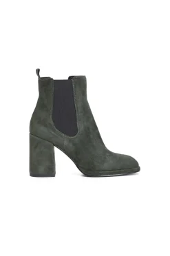 tronchetto donna in pelle scamosciata con fibbia verde