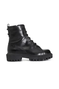 tronchetto donna in pelle con lacci strass nero/nero