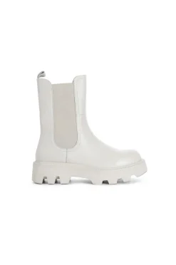 tronchetto in pelle con elastico off white