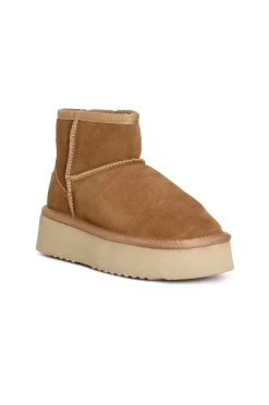 tronchetto in pelle scamosciata con suola alta camel