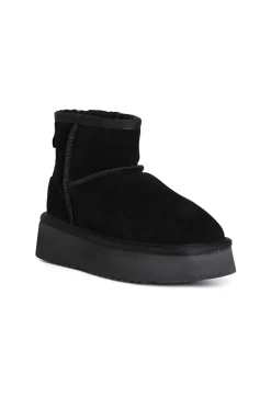 tronchetto in pelle scamosciata con suola alta nero