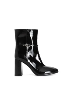 tronchetto in pelle verniciata con cinturino nero