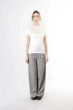 t-shirt bimateriale con stampa glitterata bianco