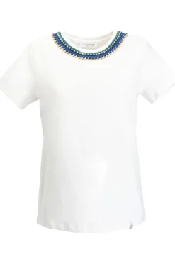 t-shirt con passamaneria allo scollo bianco