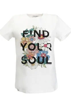 t-shirt con scritta "find your soul" bianco