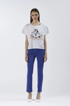 t-shirt con stampa e applicazioni floreali bianco