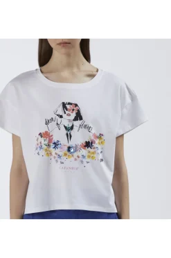 t-shirt con stampa e applicazioni floreali bianco