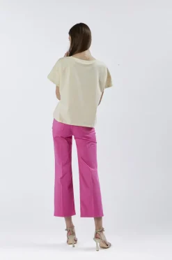 t-shirt con stampa girasole crema