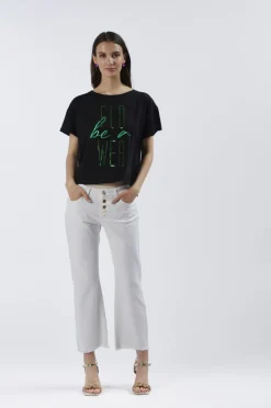 t-shirt cropped a maniche corte "be a flower" nero