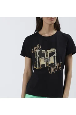 t-shirt girocollo con stampa borsa nero