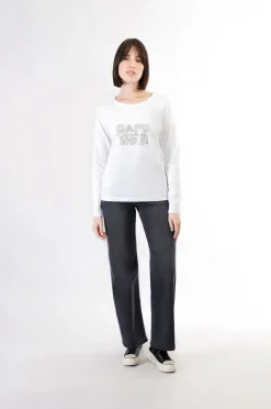 t-shirt manica lunga con logo di stras bianco