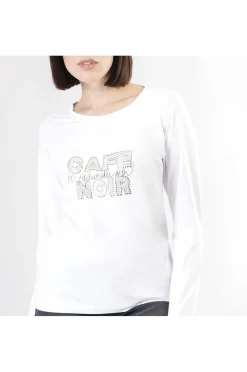 t-shirt manica lunga con logo di stras bianco