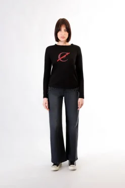 t-shirt manica lunga con logo nero