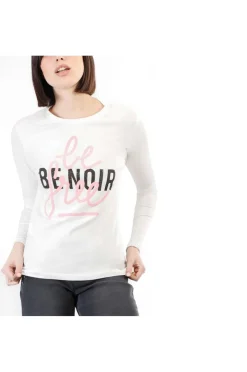 t-shirt manica lunga con logo be noir bianco