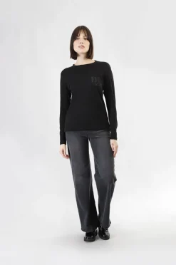 t-shirt manica lunga con logo be noir nero