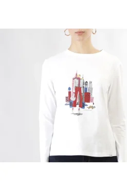 t-shirt manica lunga con stampa new york bianco