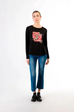 t-shirt manica lunga stampa multipattern nero