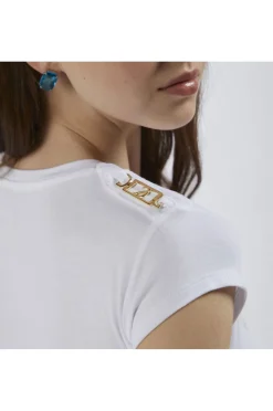 t-shirt scollo a "v" con placchette alle spalle bianco