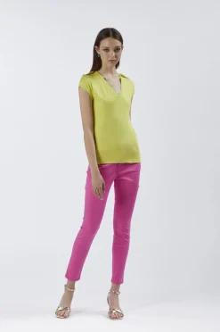 t-shirt scollo a "v" con placchette alle spalle limone