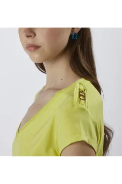 t-shirt scollo a "v" con placchette alle spalle limone