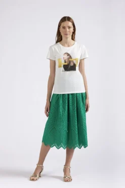 t-shirt volto di donna bianco