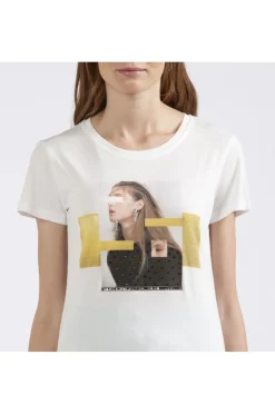 t-shirt volto di donna bianco