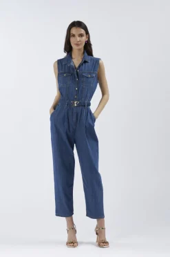 tuta smanicata in chambray blu medio